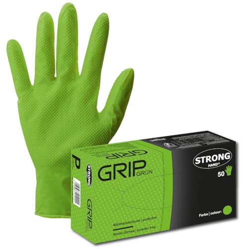 Strong Hand GRIP GRÜN GR. XL EINWEGHANDSCHUHE ARBEITSHANDSCHUHE 50 STÜCK BOX EN ISO 374 KAT. 3 EXTRA STARK