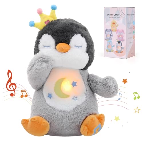 Edencomer Schlummer Kuscheltier   Schlummer Pinguin Simuliertem Atem Musik und Kuscheltier Atembewegung Begleiten Sie Kinder Zum Schlafen Grau