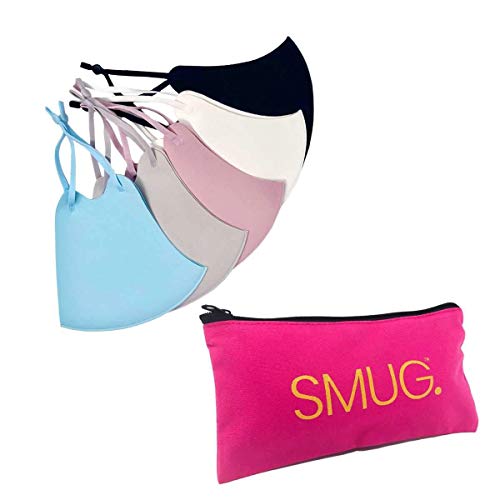 SMUG Verstellbarer waschbarer wiederverwendbarer Gesichtsschutz 5er Pack rosa Tasche Mehrere Farben Anti Rutsch Nasen  Premium Stoff Hautfreundliches Stoffmaterial