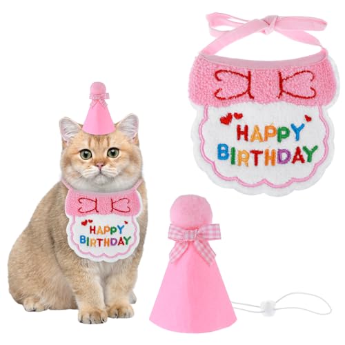 Andibro Haustier Katze Hund Happy Birthday Bandana Schals Niedlich Party Hut Mini Besticktes Cat Dog Geburtstag Party Dekoration Haustier Kostüme Kopfbedeckung Zubehör Dekorationen Rosa