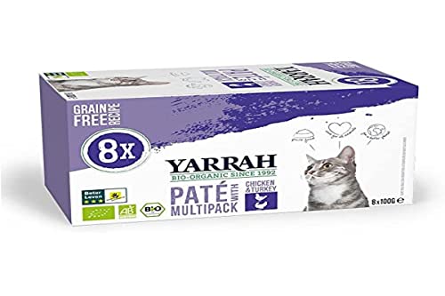 Yarrah Biologisches Trockenfutter für Katzen Multipack Pastete - 8 x 100 g - Huhn und Truthahn - ohne Getreide