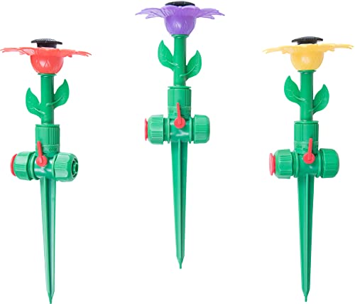 CON P Wassersprinkler Blume - 1 Stück - Zufällige Farbauswahl - 5 m Radius - Bis zu 360 Drehung - 29 cm Höhe B45050 Orange Gelb