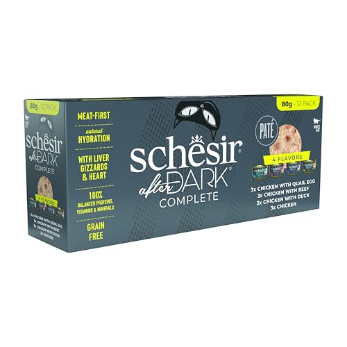 Schesir After Dark Gusto Variety Pack in Paste Nassfutter für ausgewachsene Katzen 12 Dosen 80 g