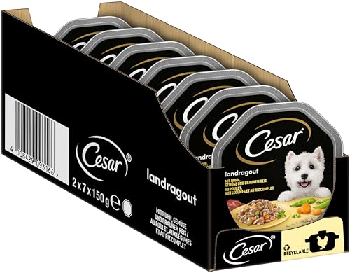  Adult Hundenassfutter Landragout 14 Schalen 14x150g Premium Hundefutter nass Huhn Gemüse und braunem Reis