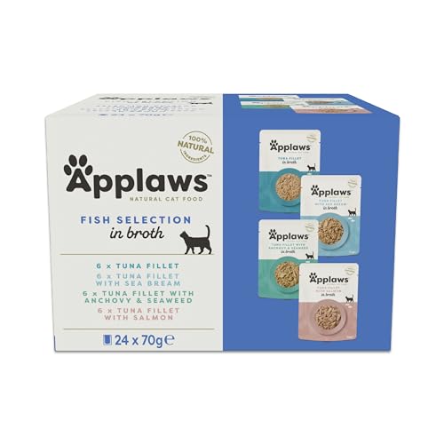 Applaws 100% natürliches Nassfutter für Katzen Beutel Multipack Fischauswahl in Brühe - Packung mit 24 x 70g Beuteln