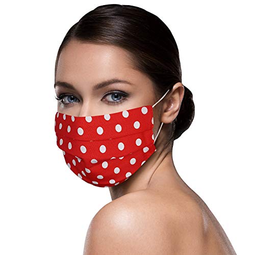 Unisex Stoffmasken Mundschutz Maske Stoff 100% Baumwolle Mund Nasen Schutzmaske mit Motiv Mund und Nasenschutz Maske waschbar ROT große Punkte
