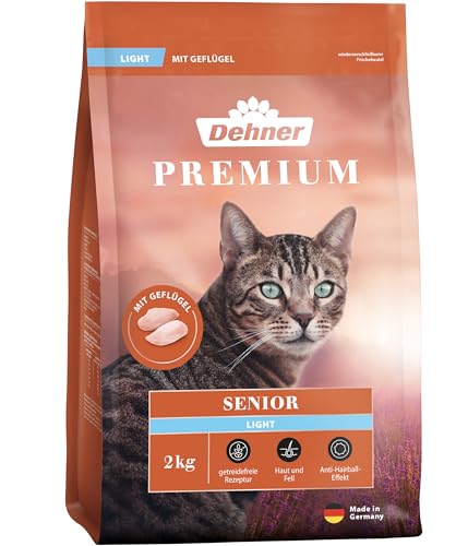 Dehner Premium Katzenfutter Light Trockenfutter getreidefrei kalorienreduziert für ältere Katzen Geflügel 2 kg