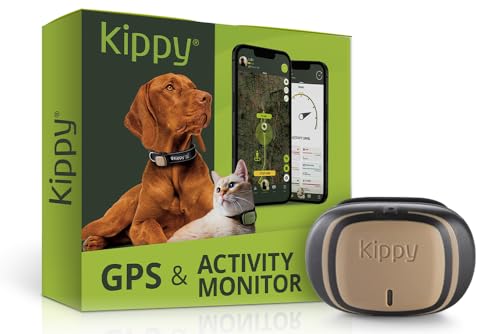 Kippy GPS Tracker Halsband Evo für Hunde und Katzen Gesundheits- und Aktivitäts-Tracker GPS Tracker Katze Hund Wasserdichter GPS Tracker Ortungsgerät mit Sofortalarm und Led Braun