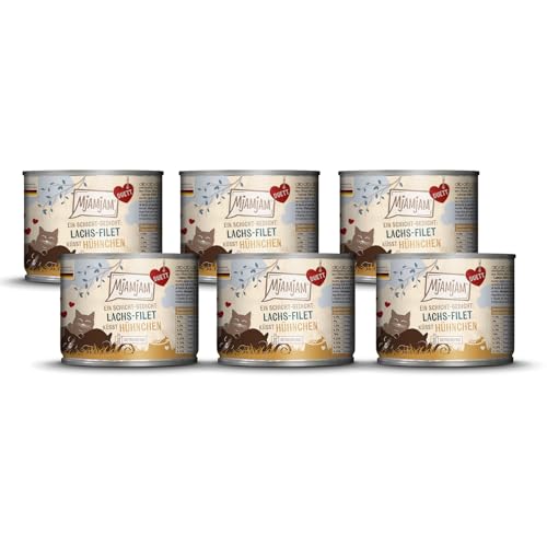 MjAMjAM - Premium Nassfutter für Katzen - Duett - Lachs-Filet küsst Hühnchen 6er Pack 6x190g getreidefrei