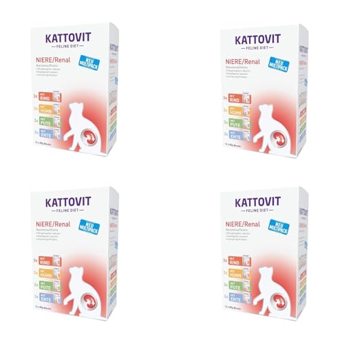 Kattovit Niere Renal Multipack 4er Pack 4 x 12 x 85 g Diät-Alleinfuttermittel für Katzen mit 4 verschiedenen Sorten im Frischebeutel Zur Untersützung der Nierenfunktion