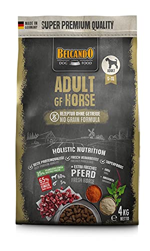 Belcando Adult GF Horse 4kg Hundefutter Trockenfutter ohne Getreide mit Pferd Alleinfuttermittel für ausgewachsene Aller Rassen ab 1 Jahr