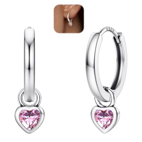 LOLIAS Ohrringe Silber 925 Creolen für Damen Mädchen Huggie Creolen Ohrringe mit Herz Klein Creolen Gold mit Anhänger Hypoallergene Kinder Ohrringe Silber Mädchen