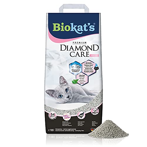 Biokat s Diamond Care Fresh Katzenstreu mit Babypuder-Duft - Feine Klumpstreu aus Bentonit mit Aktivkohle und Aloe Vera - 1 Sack 1 x 10 L