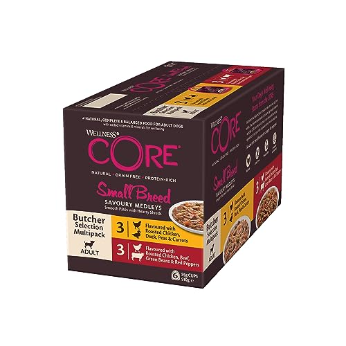 Wellness CORE Small Breed Savoury Medleys Butcher Selection Mix 6 x 85 g Hundefutter nass für kleine Hunde ohne Zuckerzusatz getreidefrei mit hohem Fleischanteil