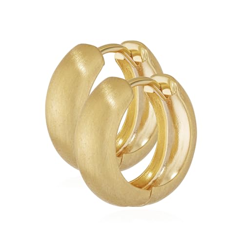 NKlaus Paar Ohrringen Gold - Gelbgold 333 Creolen - Klappcreolen glänzend - 12 2 x 3 2mm - Schmuck Damen und Mädchen - Teilmattiert Rund - 4740