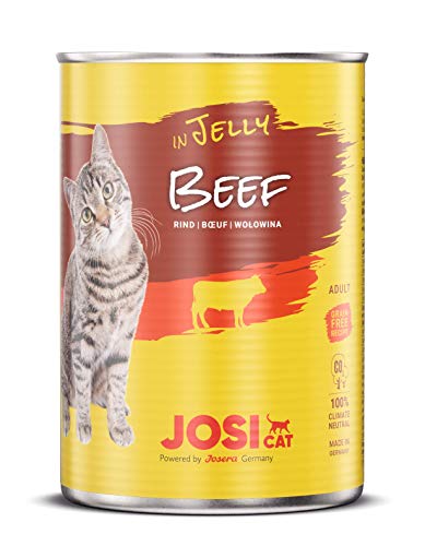 JosiCat Beef in Jelly 12 x 400 g Premium Nassfutter Gelee mit Rind für ausgewachsene Katzen Katzenfutter getreidefrei powered by JOSERA