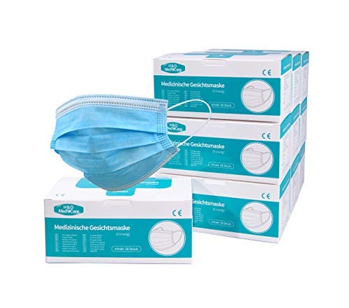 H D MedeCare KZ Medizinische Atemschutzmaske 3 blau 50er Pack
