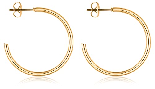 day.berlin Damen Creolen Round in Gold 18k vergoldet Ohrringe 3cm Durchmesser 2mm stark 316L Edelstahl nickelfrei wasserfest für Frauen