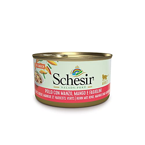 Schesir Cat Salad Huhn und Rind mit Mango - hochwertiges Katzenfutter nass in Sauce mit echten Früchten und reich an Vitaminen - 24 x 85g