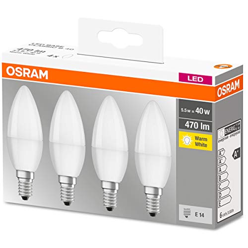 Osram Base Classic B Lampe in Kerzenform mit E14 Sockel nicht dimmbar Ersetzt 5.5W 40 Watt Matt Warmweiß   2700 Kelvin 4er Pack