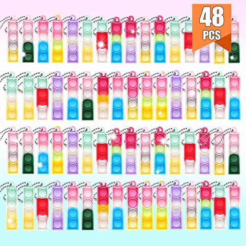 48 PCS Mini Pop Fidget It Spielzeug Schlüsselanhänger Silikon Regenbogen Stressabbau Handspielzeug Schreibtisch-Spielzeug Wrap Pop Stress Reliever für Kinder Erwachsene