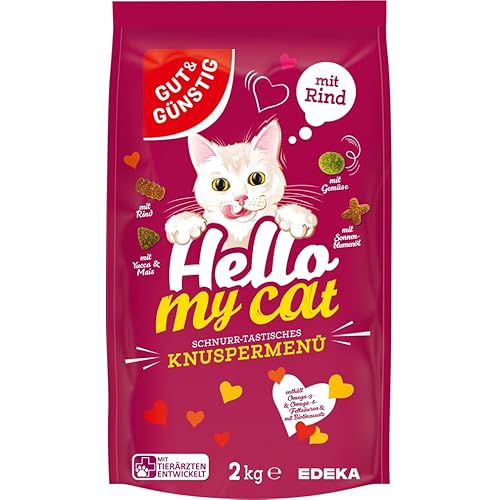 EDEKA Gut und Günstig Katzenfutter Hello My Cat Katzen Trockenfutter mit Rind Knuspermenü 2kg