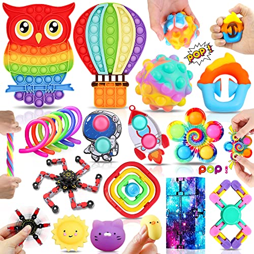 Chennyfun Fidget Toys Set Stressabbau mit Spielzeugkiste Magic Burger Cube Flippy Chain Stressball Sensorisches Spielzeug für Autismus ADHD Anti-Angst-Geburtstag für Teen Kinder Erwachsene