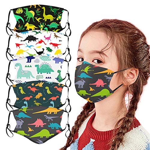 Lulupi 5 Stück Kinder Mundschutz Multifunktionstuch Halloween 3D Cartoon Druck Maske Animal Print Atmungsaktive Stoffmaske Waschbar Mund-Nasenschutz Fasching Karneval Bandana Halstuch Jungen Mädchen