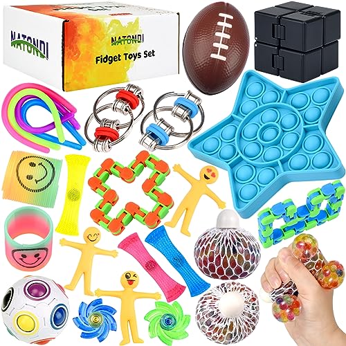 NATONDI Fidget Toys Set Box 24 Stück Anti Stress Spielzeug und kleine Geschenke für Kinder mit Pop It Infinity Cube und mehr Beliebt bei Autismus ADHD Als Kindergeburtstag Gastgeschenke