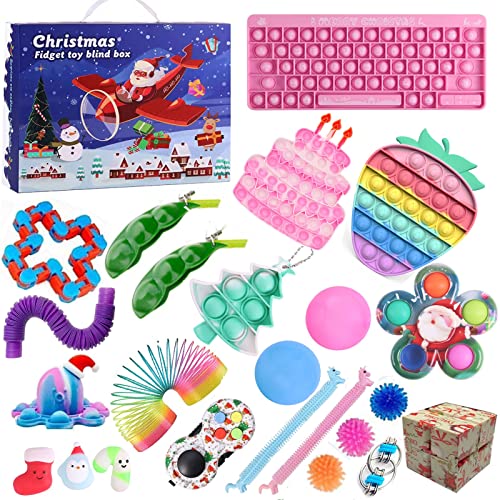 JUSHINI Weihnachts Countdown Adventskalender 2021 Kinder Sensory Zappelspielzeug Sets Popit Simple Dimple Fidget Toys Adventskalender Set Weihnachten Geschenkbox für Kinder HO-75