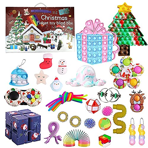 JUSHINI Weihnachts Countdown Adventskalender 2021 Kinder Sensory Zappelspielzeug Sets Popit Simple Dimple Fidget Toys Adventskalender Set Weihnachten Geschenkbox für Kinder HO-38