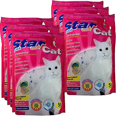 Star Cat Hygiene vom PowerCat Hersteller 6X 5L 30L mit Magic Clean Crystals absorbiert Urin in Sekundenschnelle wirkt antibakteriell