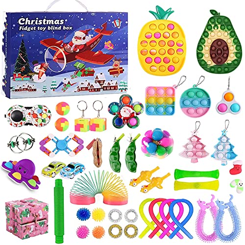 JUSHINI Weihnachts Countdown Adventskalender 2021 Kinder Sensory Zappelspielzeug Sets Popit Simple Dimple Fidget Toys Adventskalender Set Weihnachten Geschenkbox für Kinder HO-63
