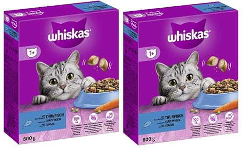 WHISKAS Karton Trocken 1 mit Thunfisch Katzenfutter Katzentrockenfutter 2X 800g Thunfisch