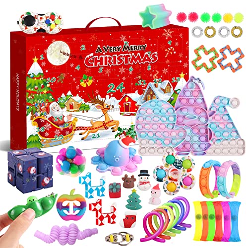 JUSHINI Weihnachts Countdown Adventskalender 2021 Kinder Sensory Zappelspielzeug Sets Popit Simple Dimple Fidget Toys Adventskalender Set Weihnachten Geschenkbox für Kinder HO-54