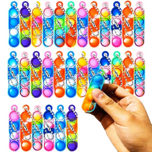 Silikon Regenbogen Stress Relief Hand Toy 30 Stück Pop Push It Toy Mini Fidget Toys Pop It Bubble Finger Toys Autismus for Adhs Squeeze Toys Stress Reliever Anti-Angst Für Kinder Erwachsene