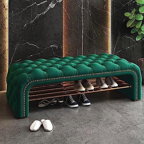 CATANK Luxuriöse Knöpfen getuftete Samt gepolsterte Schuhaufbewahrungs Bequeme am Ende des Bettes Grün 70x 40