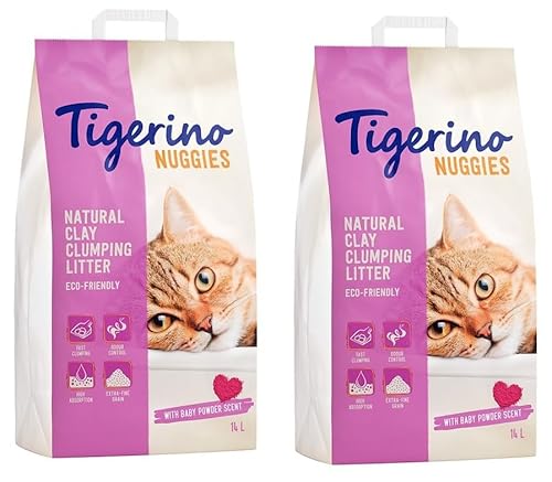 Tigerino Doppelpack Nuggies Katzenstreu - Babypuderduft 2 x 14 Liter