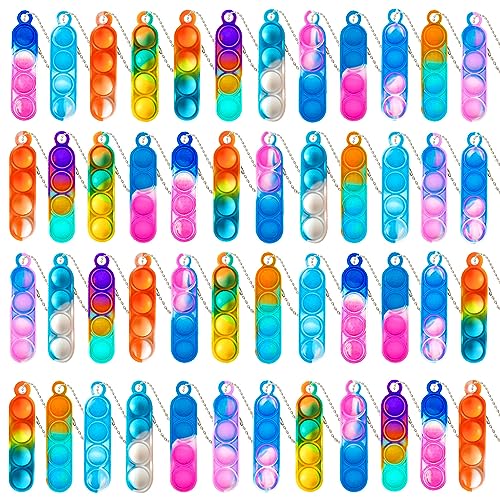 Steemjoey 48 Stück Mini Pop Push It Fidget Toy Silikon Regenbogen Stress Relief Hand Toy Anti Stress Sensorik Pop Figetttoys Spielzeug mit Schlüsselanhänger für Kinder Erwachsene Farbe zufällig