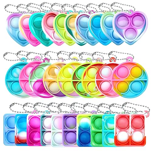 Yeefunjoy 30 Stück Mini Silikon Schlüsselanhänger Toys Pop Push It Fidget Toy Mini Silikon Schlüsselbund Toys Squeeze Poppet Bubble Finger Toys Stress Reliever Anti-Angst für Kinder Erwachsene