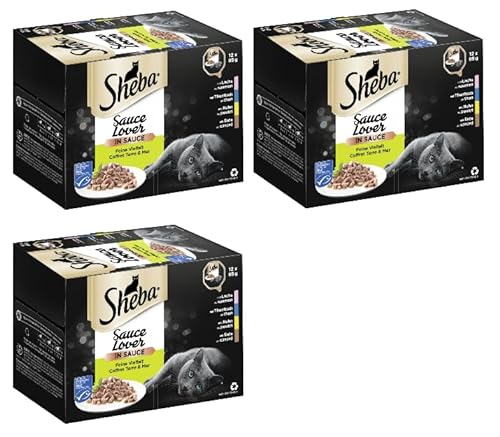 SHEBA Schale Multipack - Verschiedene Geschmacksrichtungen 3x12x85g Sauce Lover Feine Vielfalt MSC