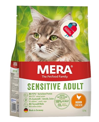 MERA Cats Sensitive Adult Huhn Vorteilspack 2 2kg Premium Trockenfutter für Katzen getreidefrei und nachhaltig mit hohem Fleischanteil