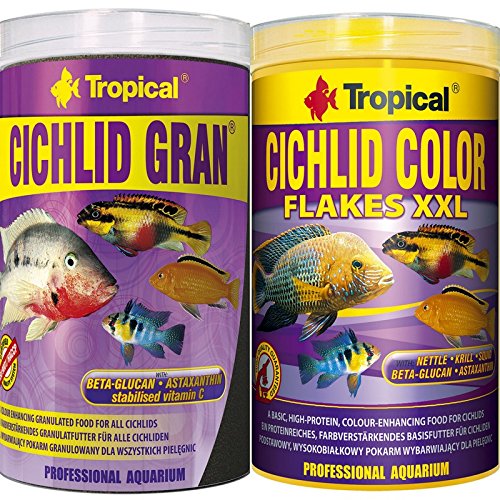 Tropical 1 Cichlid Gran 1 Cichlid Color Flocken XXL Doppelpack 2 er Set Cichlid Fischfutter