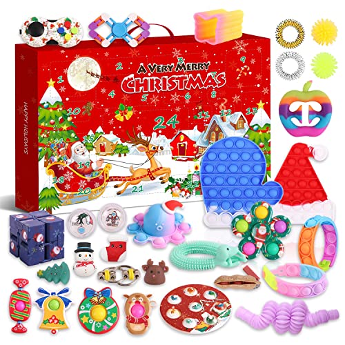 JUSHINI Weihnachts Countdown Adventskalender 2021 Kinder Sensory Zappelspielzeug Sets Popit Simple Dimple Fidget Toys Adventskalender Set Weihnachten Geschenkbox für Kinder HO-59