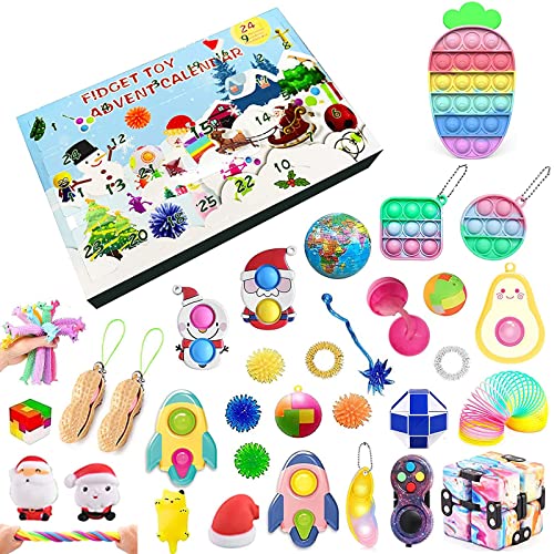 JUSHINI Weihnachts Countdown Adventskalender 2021 Kinder Sensory Zappelspielzeug Sets Popit Simple Dimple Fidget Toys Adventskalender Set Weihnachten Geschenkbox für Kinder HO-05