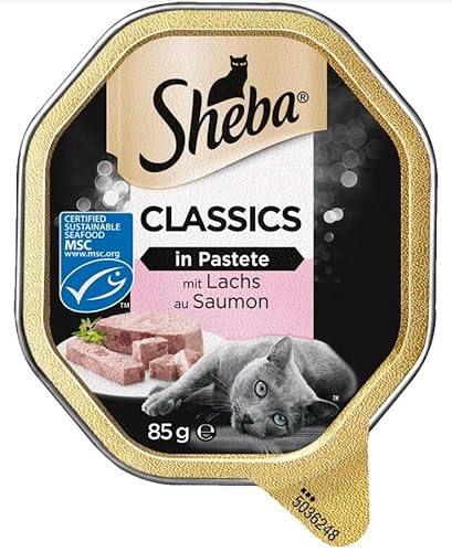 Sheba Katzennassfutter Classics in Pastete mit Lachs 11 x 85g Schalen Hochwertiges Katzenfutter nass als Pastete mit feinen Stückchen