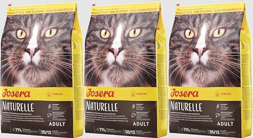 JOSERA Naturelle 3 x 400 g getreidefreies Katzenfutter mit moderatem Fettgehalt ideal für sterilisierte Katzen Super Premium Trockenfutter für ausgewachsene Katzen 3er Pack