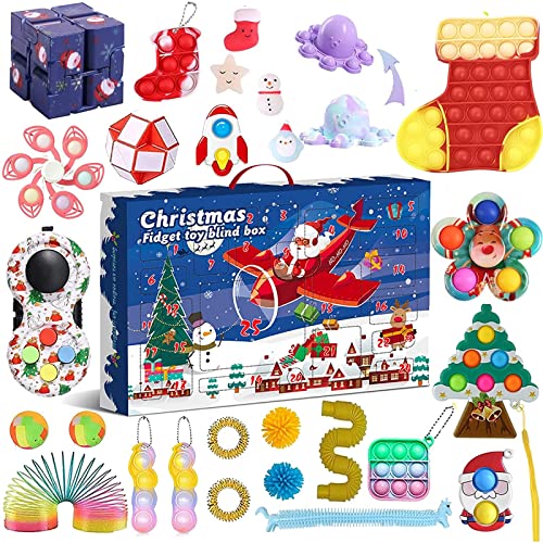 JUSHINI Weihnachts Countdown Adventskalender 2021 Kinder Sensory Zappelspielzeug Sets Popit Simple Dimple Fidget Toys Adventskalender Set Weihnachten Geschenkbox für Kinder HO-71