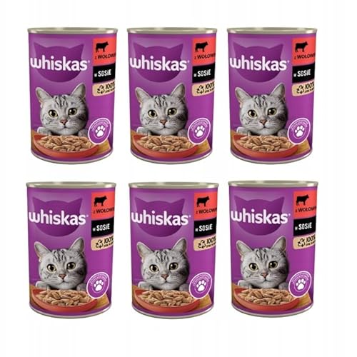 Whiskas Katzenfutter Nassfutter Adult 1 mit Rindfleisch in Soße 6 Dosen 6 x 400g