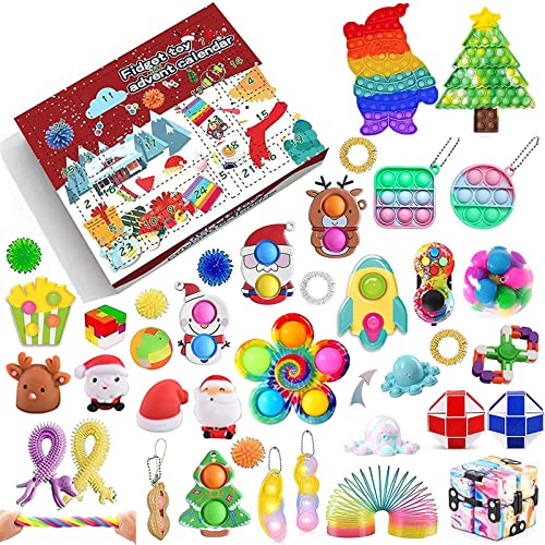 JUSHINI Weihnachts Countdown Adventskalender 2021 Kinder Sensory Zappelspielzeug Sets Popit Simple Dimple Fidget Toys Adventskalender Set Weihnachten Geschenkbox für Kinder HO-25